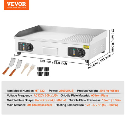 Commercial Electric Countertop Griddle 2800W With Adjustable Temperature