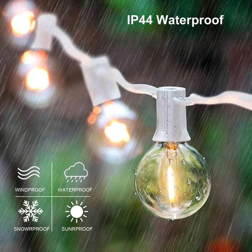 VNL White Wedding String Light,Retro Garden Decorative Garland Light With 10M 15x Clear Ball Bulbs for Hanging Umbrella Patio