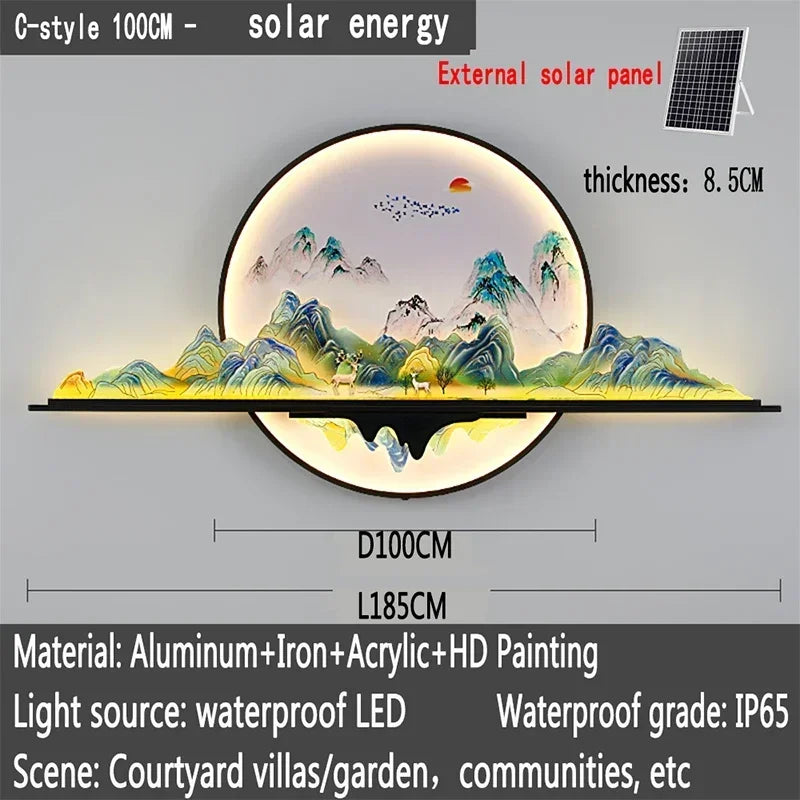 UFULA Solar Outdoor Mural Lamp 1 Meter Diameter Circular Landscape Waterproof Mural  Villa Courtyard Garden Decoration Painting