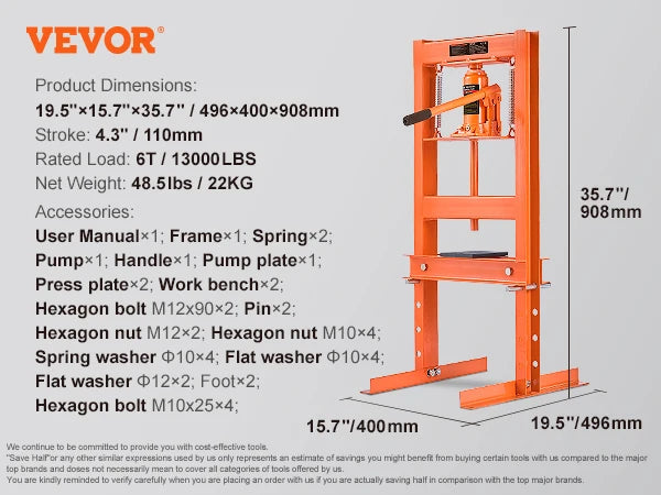 Hydraulic Shop Press For Auto Repair And Garage Use