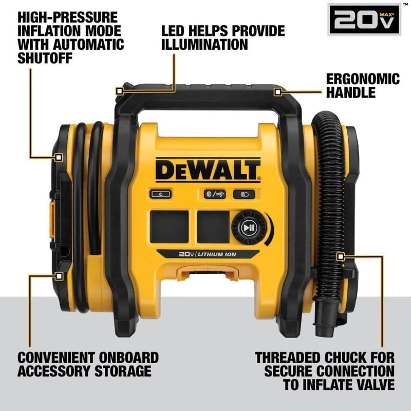 DEWALT 20V Corded/Cordless Air Inflator 160 PSI Tire Inflator Electric Air Pump Blower Power Tools 1/2PC battery
