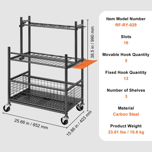 SucceBuy 16 Slots Garden Tool Organizer Rack With Wheels