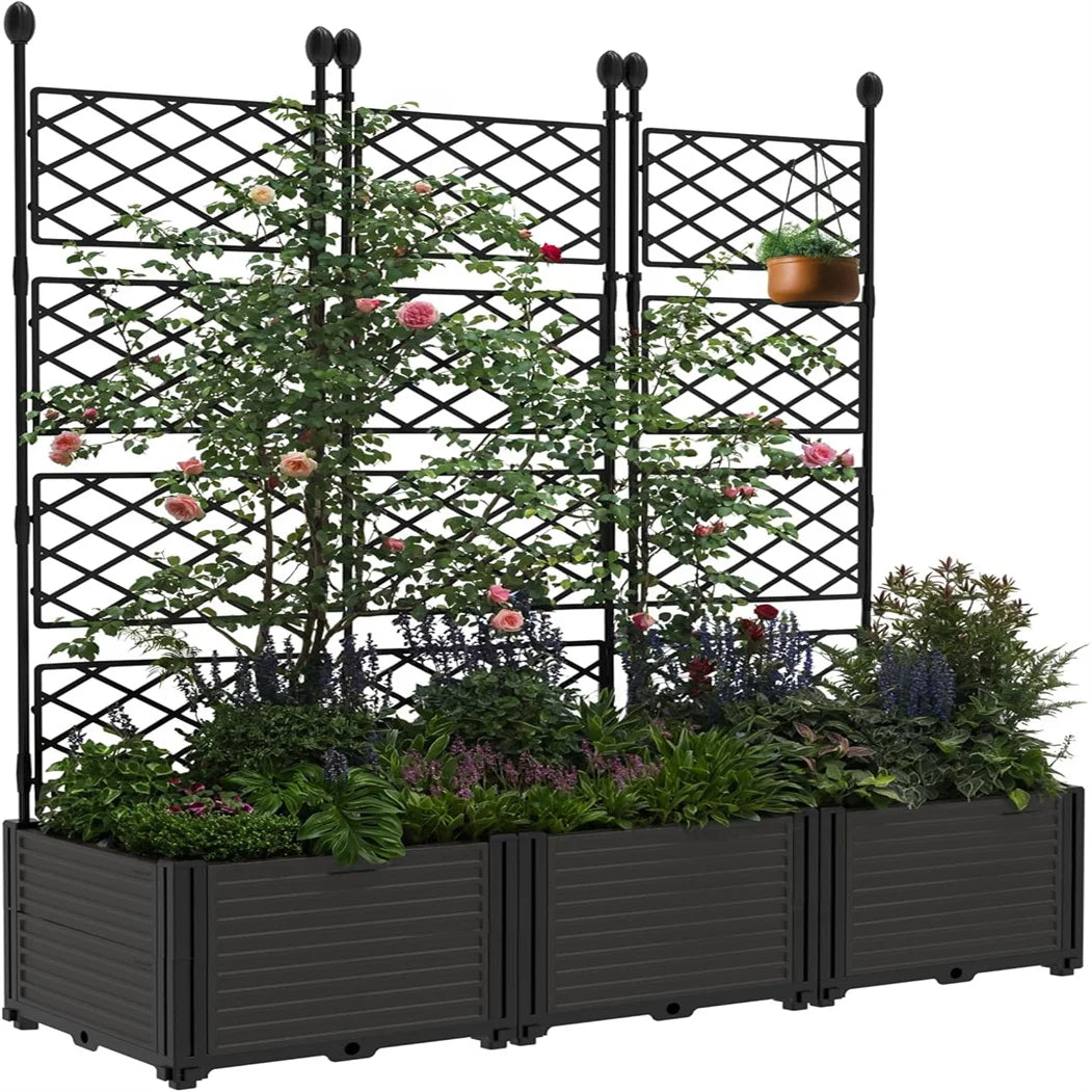 Plastic Plant Box With Metal Trellis Raised Garden Bed