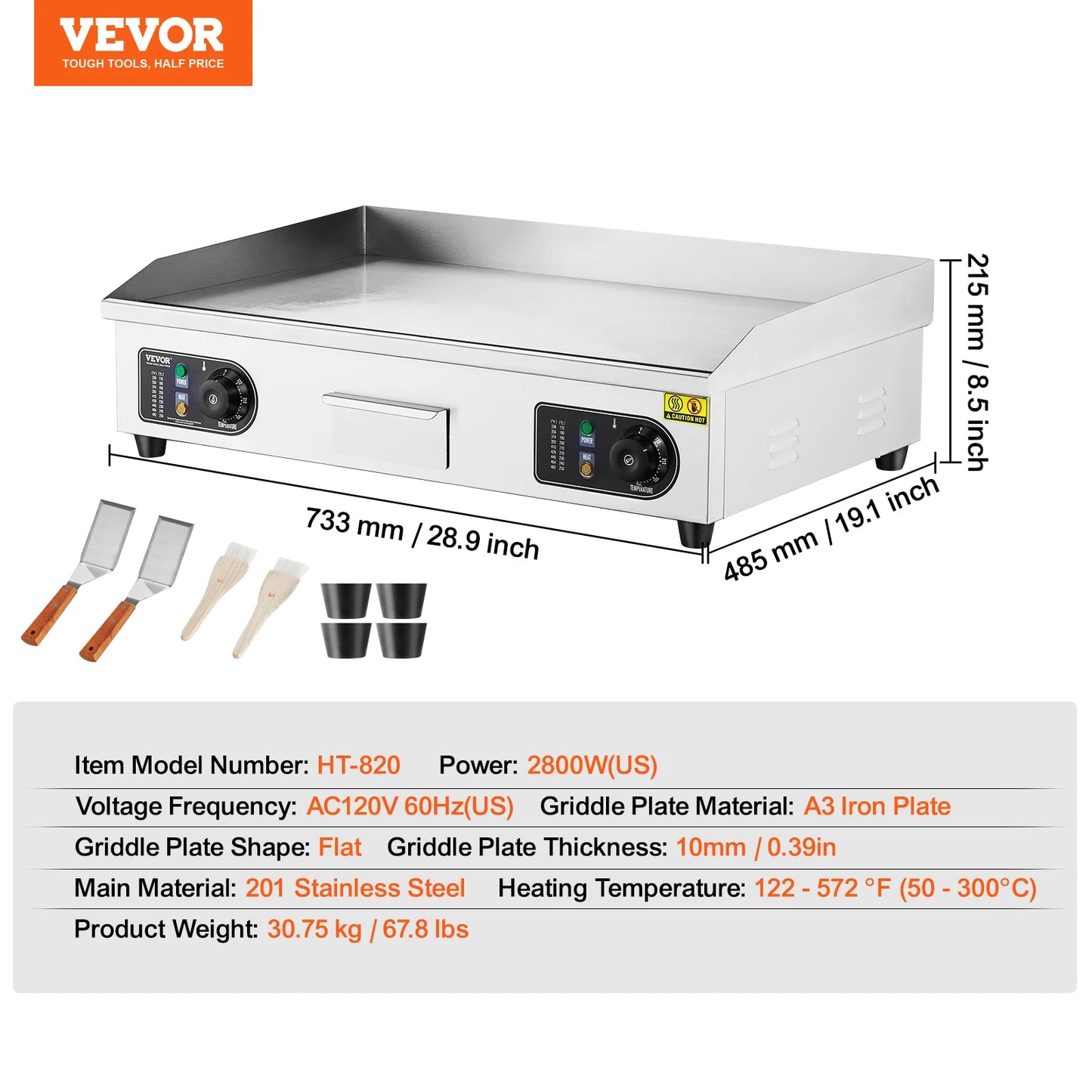 Commercial Electric Countertop Griddle 2800W With Adjustable Temperature