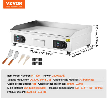 Commercial Electric Countertop Griddle 2800W With Adjustable Temperature