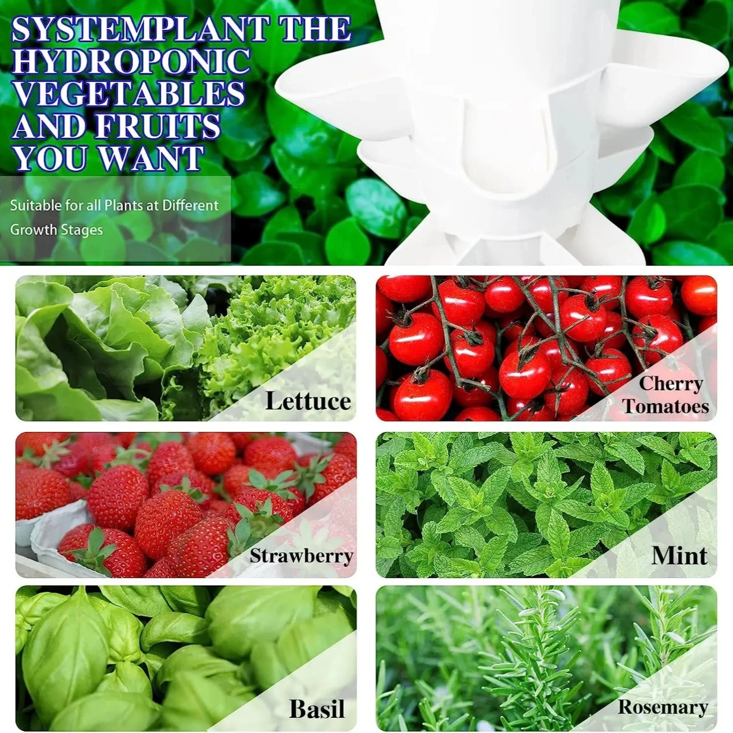 Hydroponic Tower Garden 6 Layers 30 Holes Vertical Planter