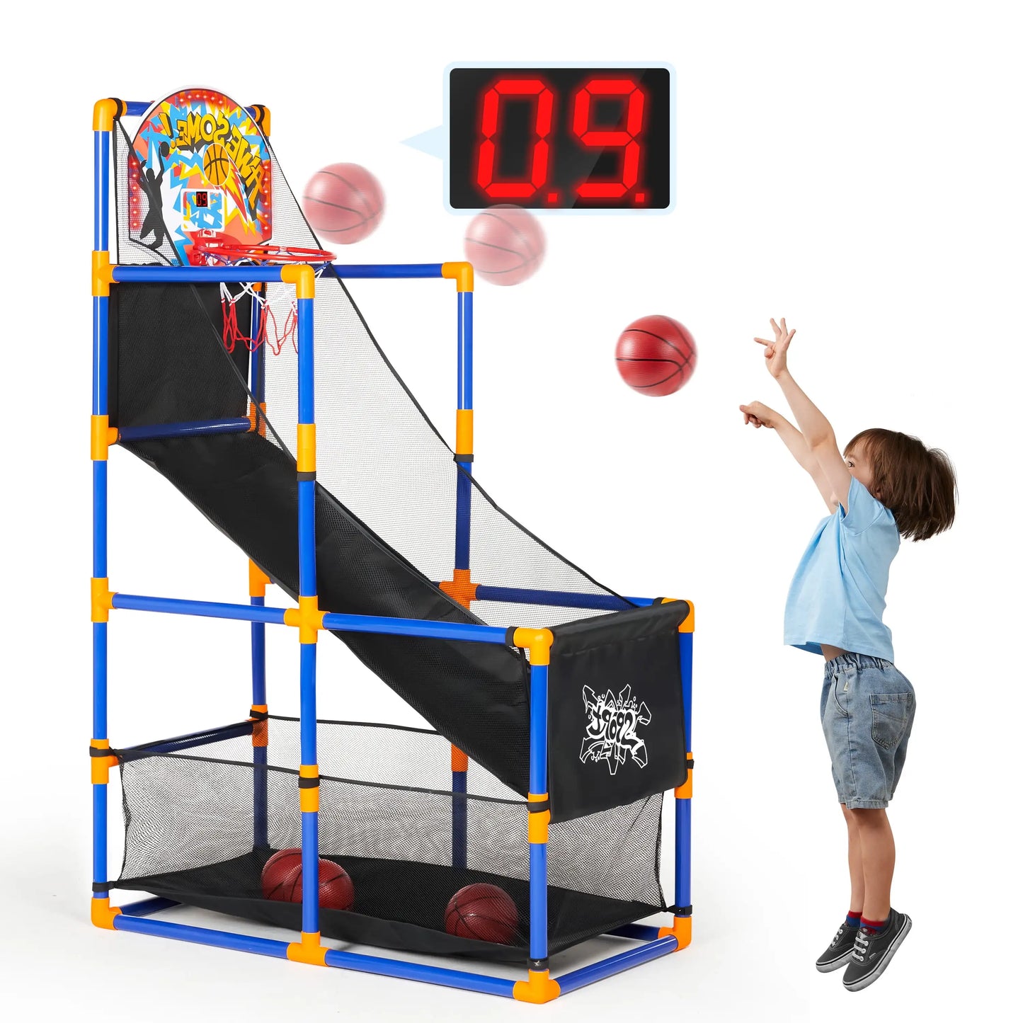 LED Scoring Arcade Basketball Game With Adjustable Height Stand 4 Balls