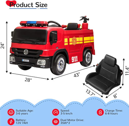 12V Ride On Fire Truck With Remote For Kids