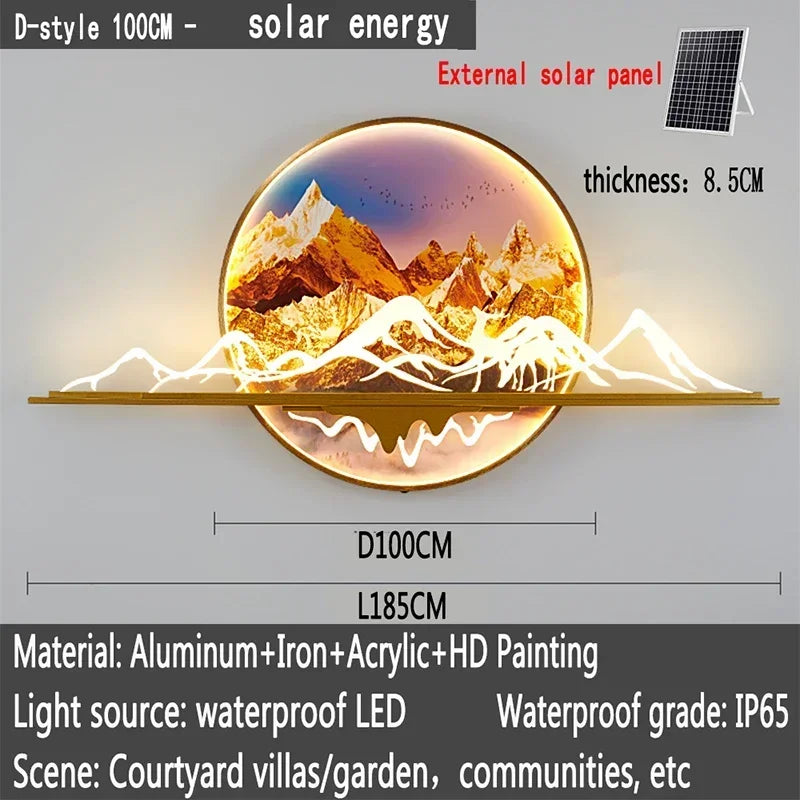 UFULA Solar Outdoor Mural Lamp 1 Meter Diameter Circular Landscape Waterproof Mural  Villa Courtyard Garden Decoration Painting