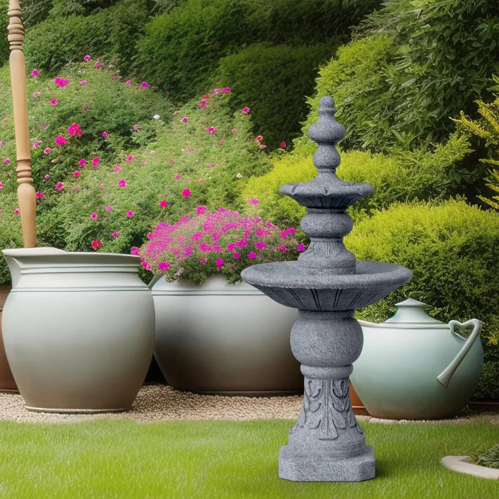 Two-Tier Outdoor Water Fountain with Icy Stone Texture for Serene Living Spaces