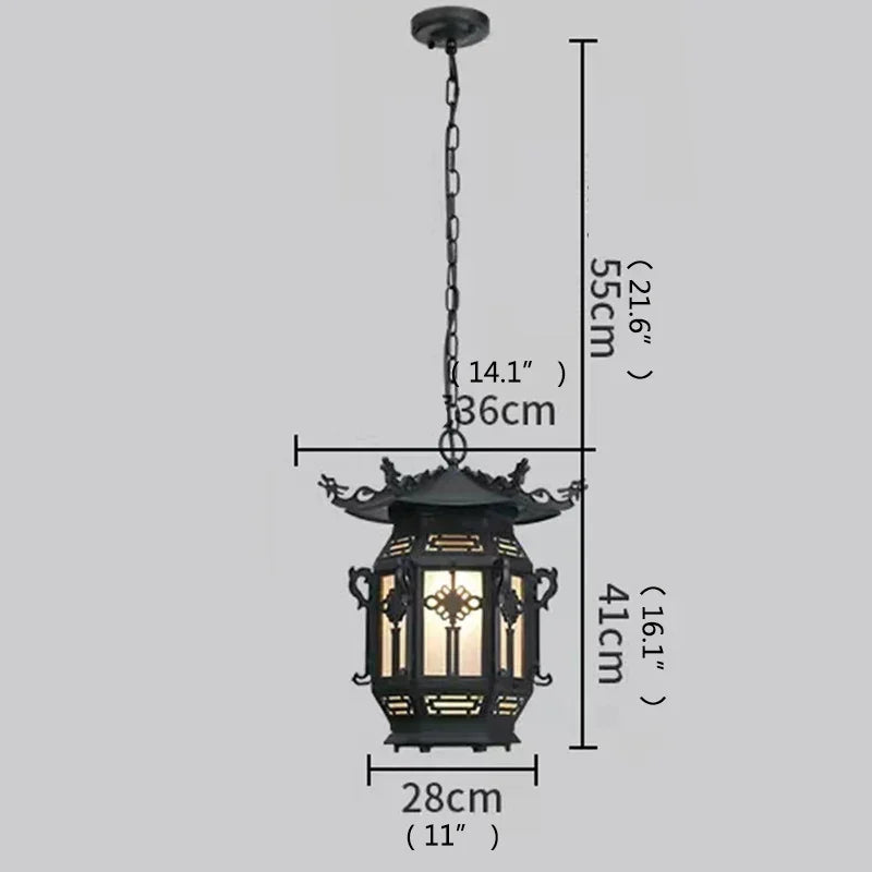 ANITA Chinese Lantern Pendant Lamps Outdoor Waterproof LED Black Retro Chandelier for Home Hotel Corridor Decor Electricity