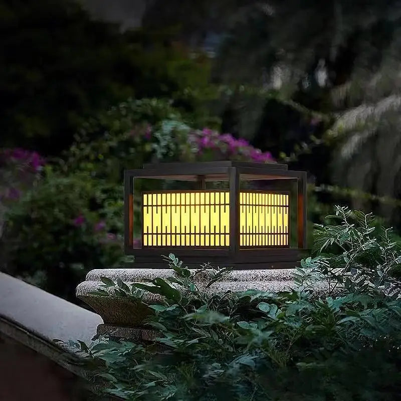 Outdoor LED Lawn Solar Lamp 85~265V Lmitated Marble Square Pillar Light 3 Color Dimmable Remote Control Steet lamp Adorn
