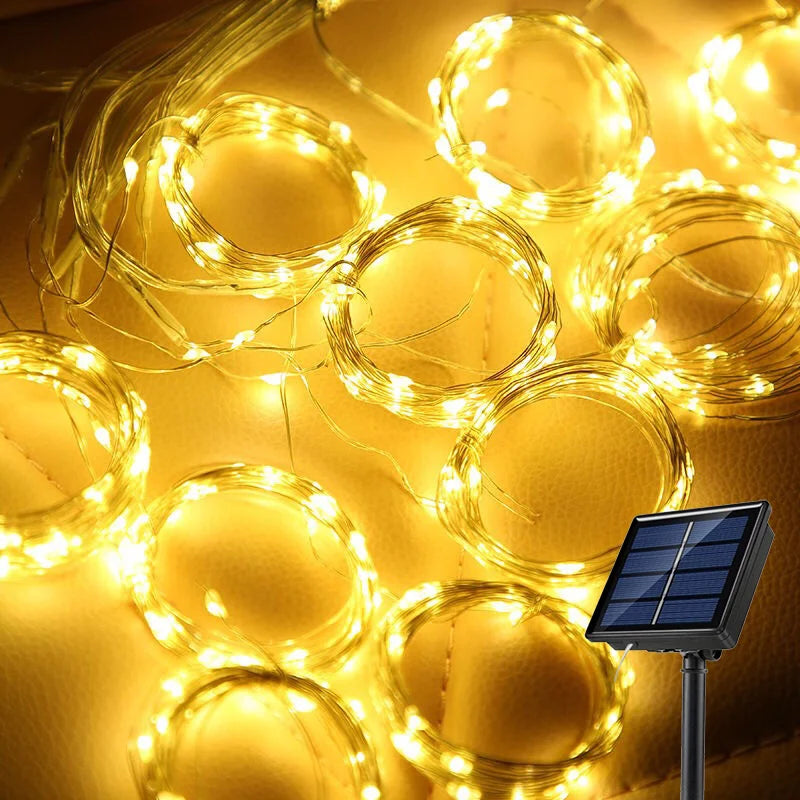 Solar Curtain Light Outdoor Waterproof Solar Fairy Garland String Lights Garden Yard Pavilion Wedding Party Holiday Decor Lights