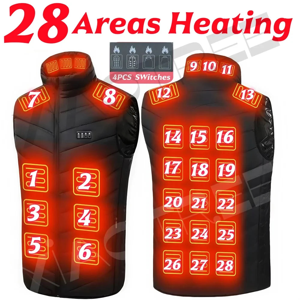 28/9 Areas Heated Vest Jacket Electric Usb Jacket Thermal Vest Body Warmer Coat