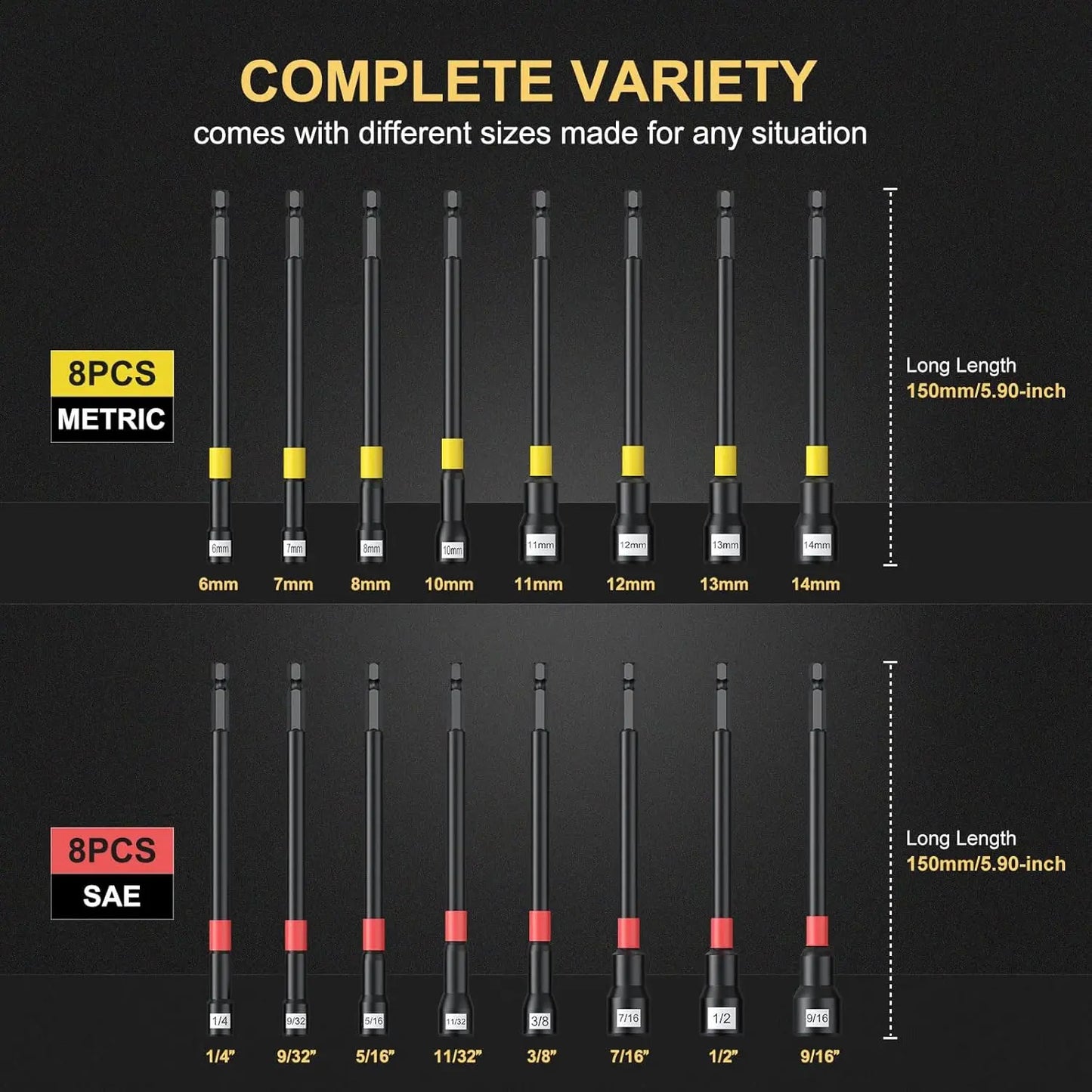 Magnetic Nut Driver Set 18-Piece With Extensions And Impact Adapter