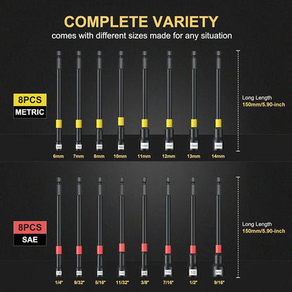 Magnetic Nut Driver Set 18-Piece With Extensions And Impact Adapter