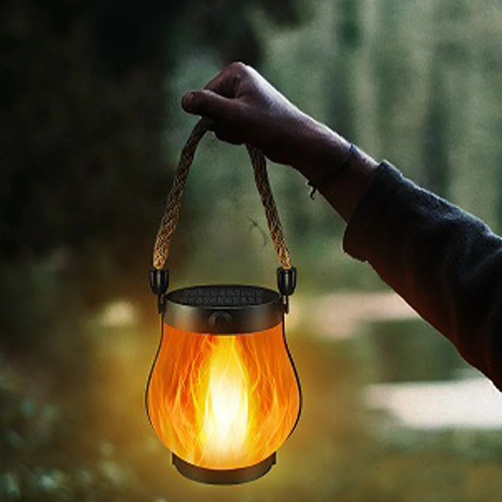 1-2 Set Solar Flame Flickering Camping Light with Rope Handle Garden Decoration Outdoor Lawn Path Yard Patio Hanging Lamp