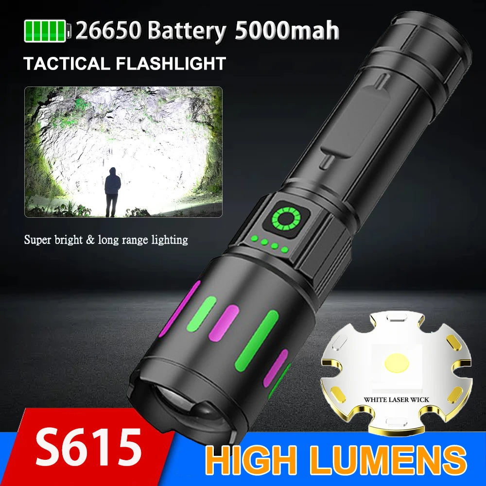 Rechargeable Zoomable Tactical LED Flashlight 1200 to 2000 Meters