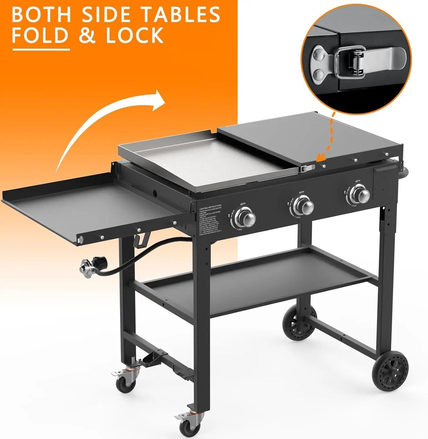 Grill Foldable Gas Griddle Outdoor 45000 BTU 3 Burners Table