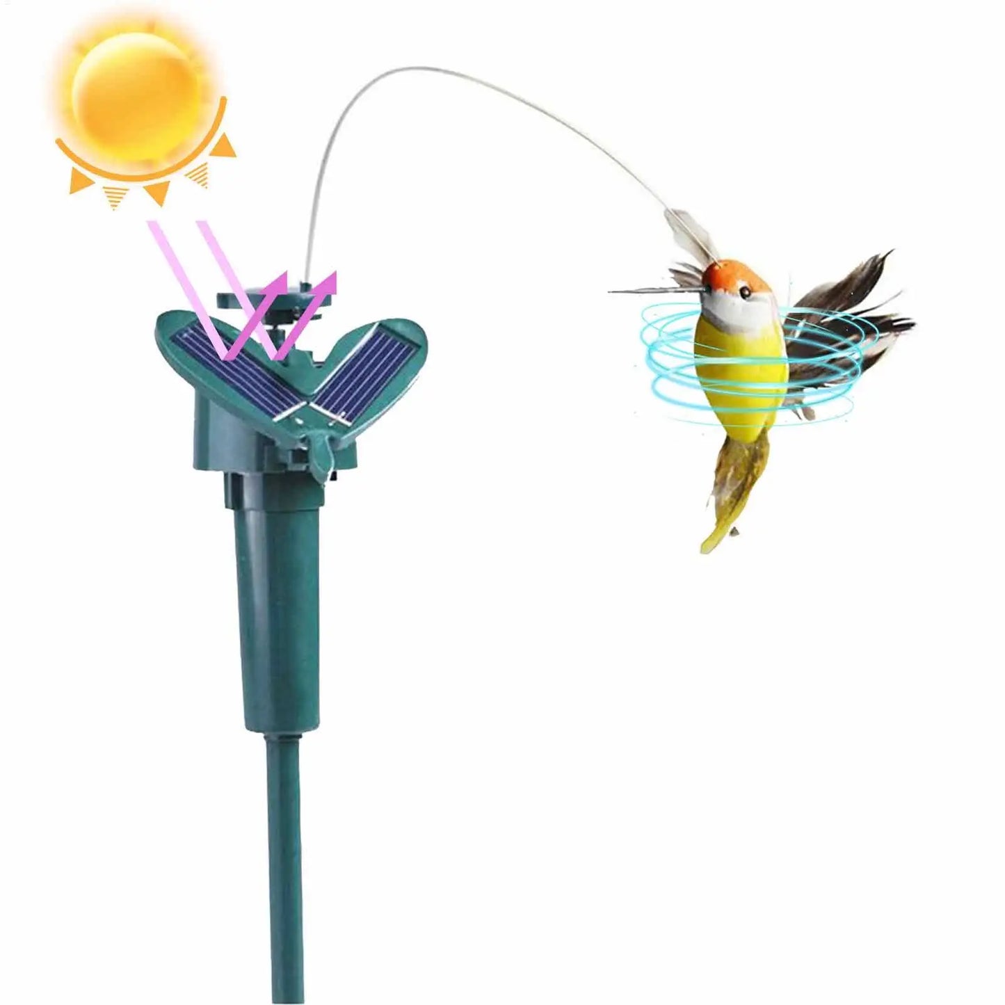 1pc Solar Rotating Bird Funny Flying Hummingbird Solar Powered Birds Stake Auto Flying Fluttering Toy Garden Decoration Ornament