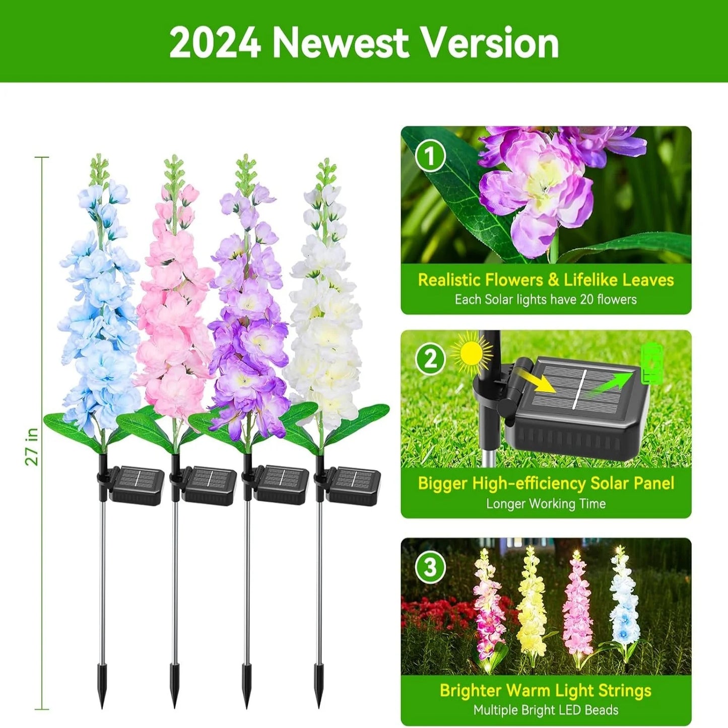 Upgraded Solar Garden Lights 36 LEDs Outdoor Flowers