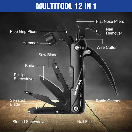 WORKPRO 12 In 1 Hammer Multitool Claw Hammer With Sheath
