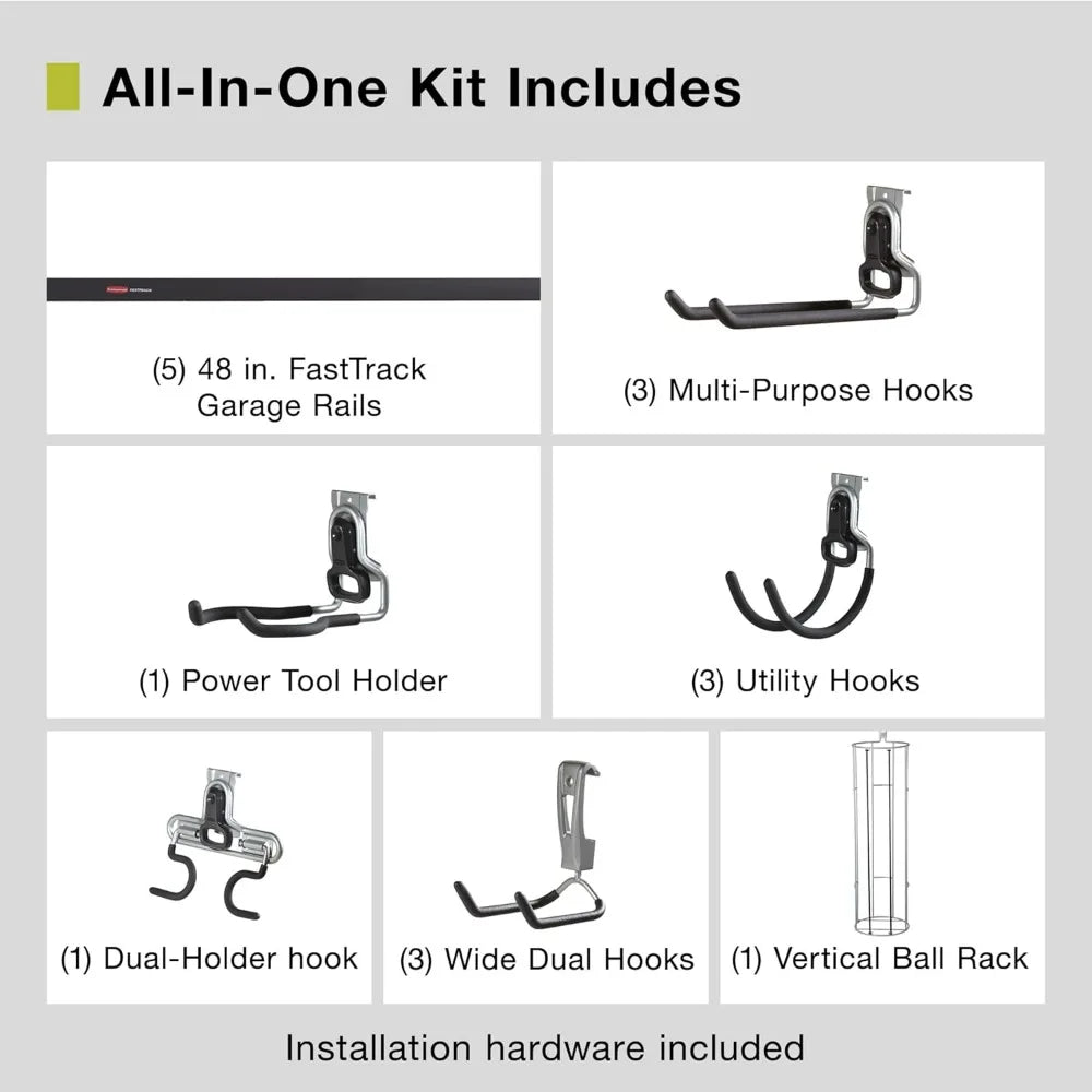 Rubbermaid 20-Piece Wall Storage Kit With Rails And Hooks