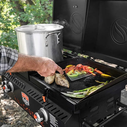 Go Combo with Wheels, Legs Hood & Side Shelf-Heavy Duty Flat Top Portable BBQ Griddle Grill Station for Kitchen, Camping with a grease catch