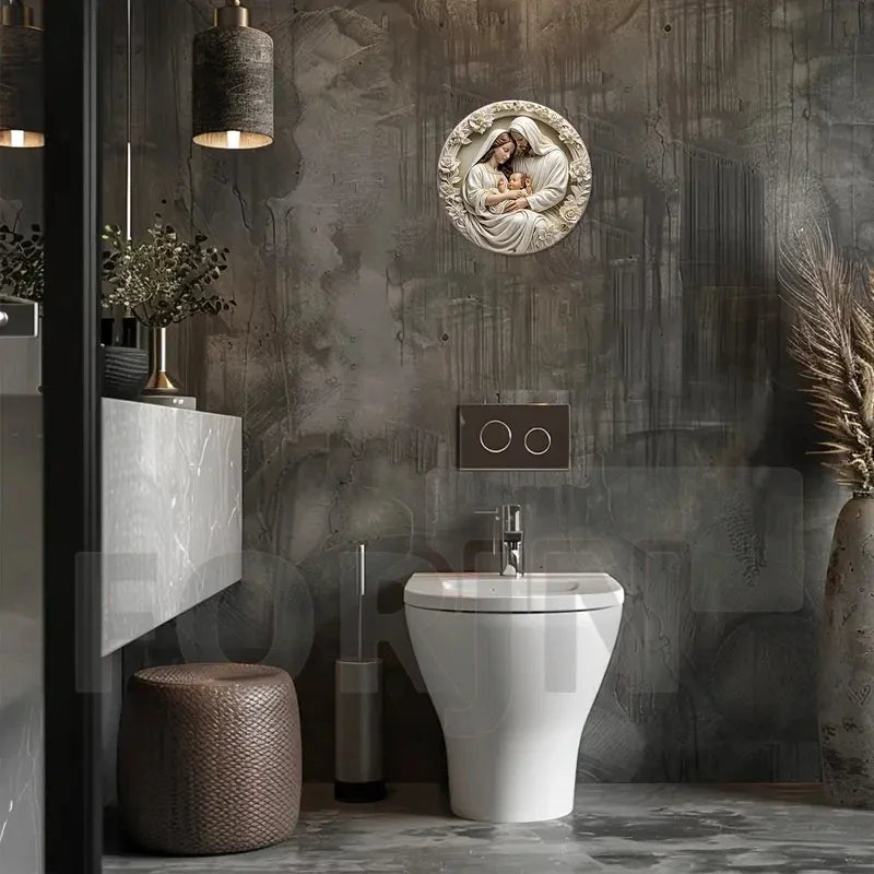 2D "Nativity" Christmas Themed Art Wreath Round Metal Sign,Home,room,Cafe, Farmhouse Office Wall Decor,Jesus Enthusiasts's Gift