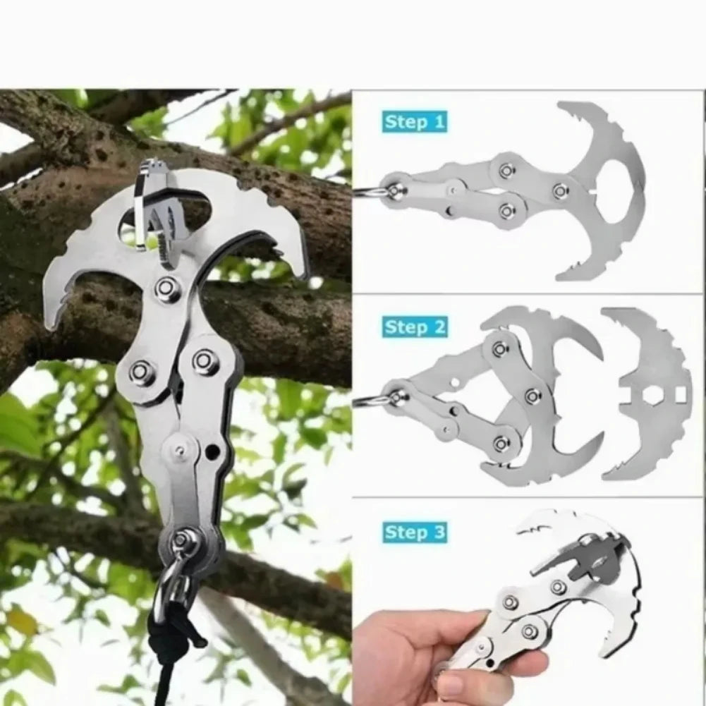 Stainless Steel Folding Grappling Hook Carabiner Multitool Outdoor Survival