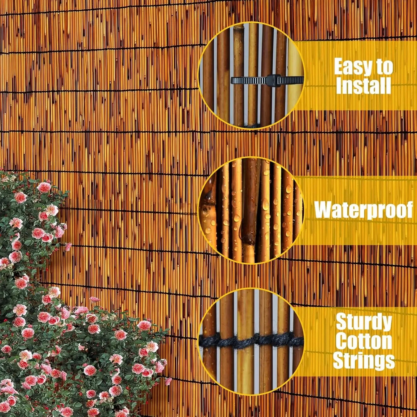 XMSJ Natural Reed Fence 2 Pack Privacy Screening Outdoor