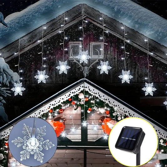 1pc 96 LED Solar Powered Snowflakes Curtain Lights Christmas Snowflakes Waterproof Lights For Christmas Party Wedding Decoration