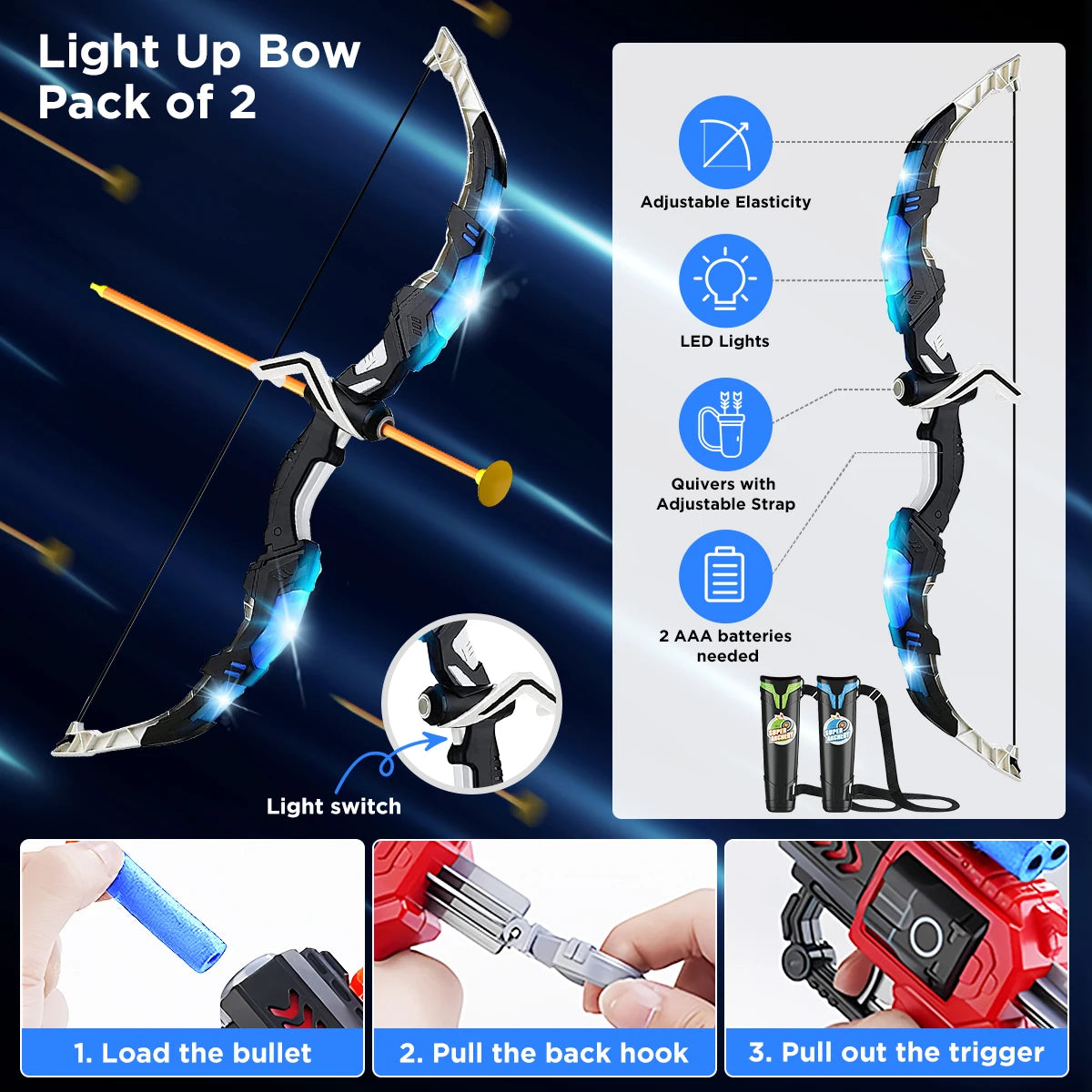 VATOS Bow Arrow Gun Toy For Kids LEDLight Archery Set