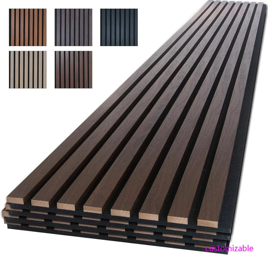 Wood Panels for Wall, 4-Piece 96" x 12.6" Soundproof Wood Slat Wall Panel for Interior Wall Decor Noise Cancelling(Dark Walnut)