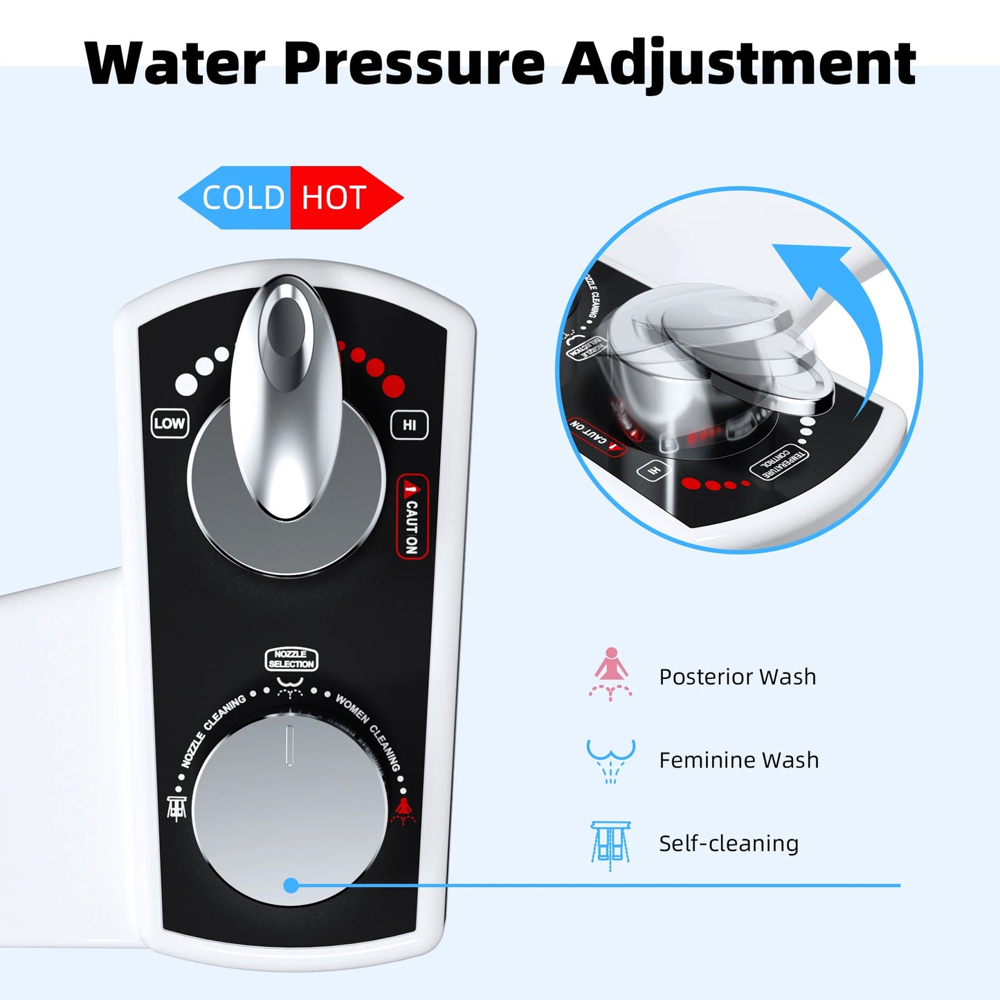Bidet Attachment for Toilet, Hot and Cold Water Spray Non-Electric Dual Nozzle for Frontal & Rear Wash Adjustable Water Pressure