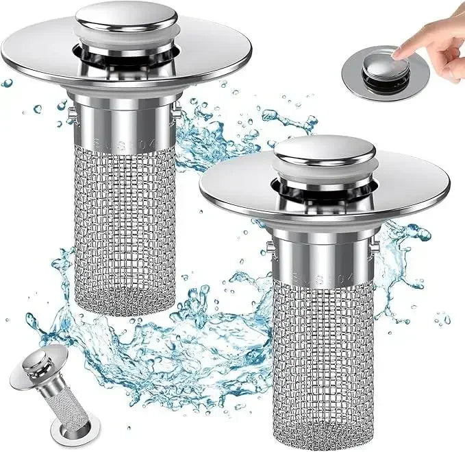 Two Pack Sink Drain Strainers With Pop Up Stopper Basket
