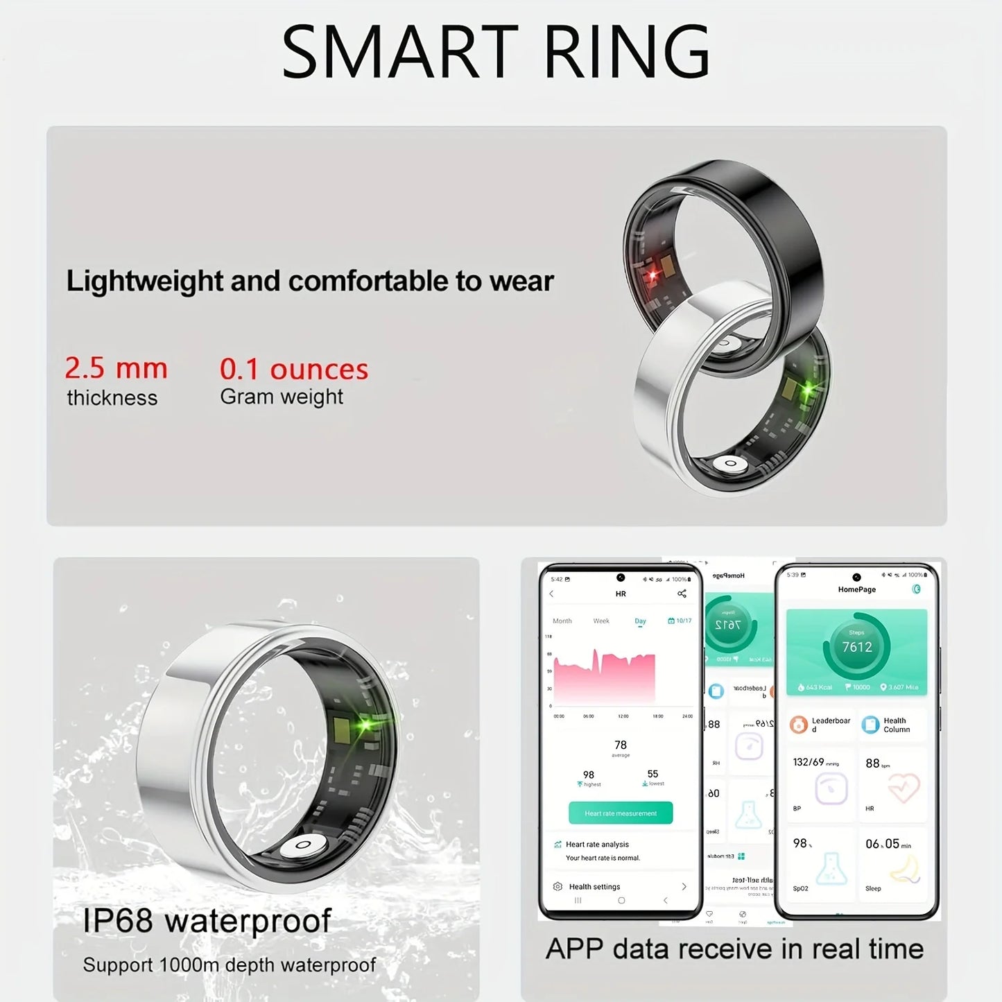 Smart Ring Sleep Tracking And Motion Monitor iPhone Android
