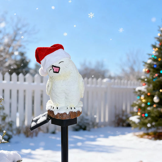 Christmas Snowy Owl Luminous Outdoor Statue - Solar Simulated Animal Lawn Light, Christmas Garden Decorative Crafts