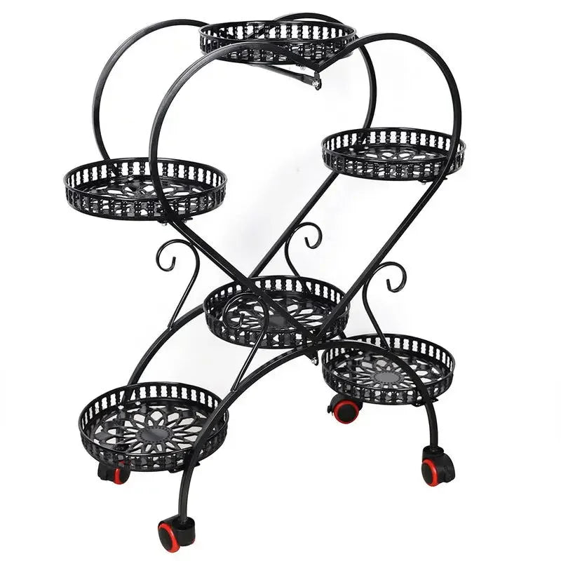 Heart Shaped 6 Pots Plant Flower Stand Metal Holder Shelf Black Storage Rack forn Living Room Indoor Garden Application