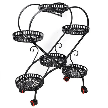 Heart Shaped 6 Pots Plant Flower Stand Metal Holder Shelf Black Storage Rack forn Living Room Indoor Garden Application