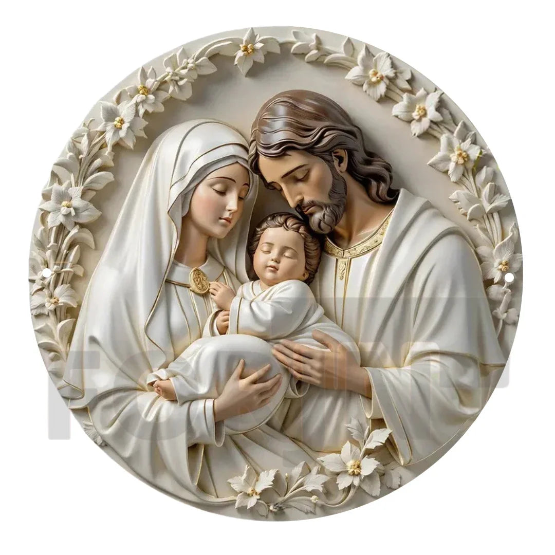 2D "Nativity" Christmas Themed Art Wreath Round Metal Sign,Home,room,Cafe, Farmhouse Office Wall Decor,Jesus Enthusiasts's Gift