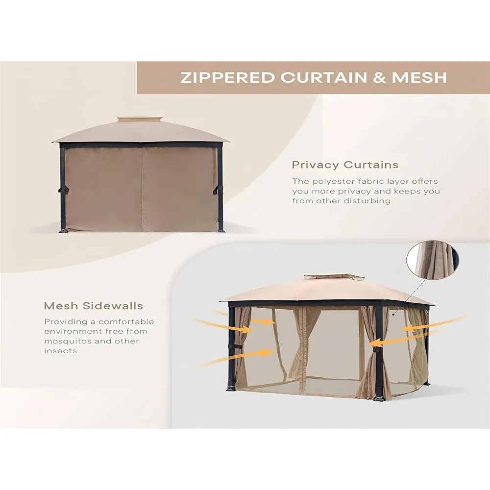 Outdoor Patio Gazebo 10x10, Heavy Duty Gazebos, Soft Top Gazebo with Square Metal Frame, Double Roof Canopy, Mosquito Nets & Pri