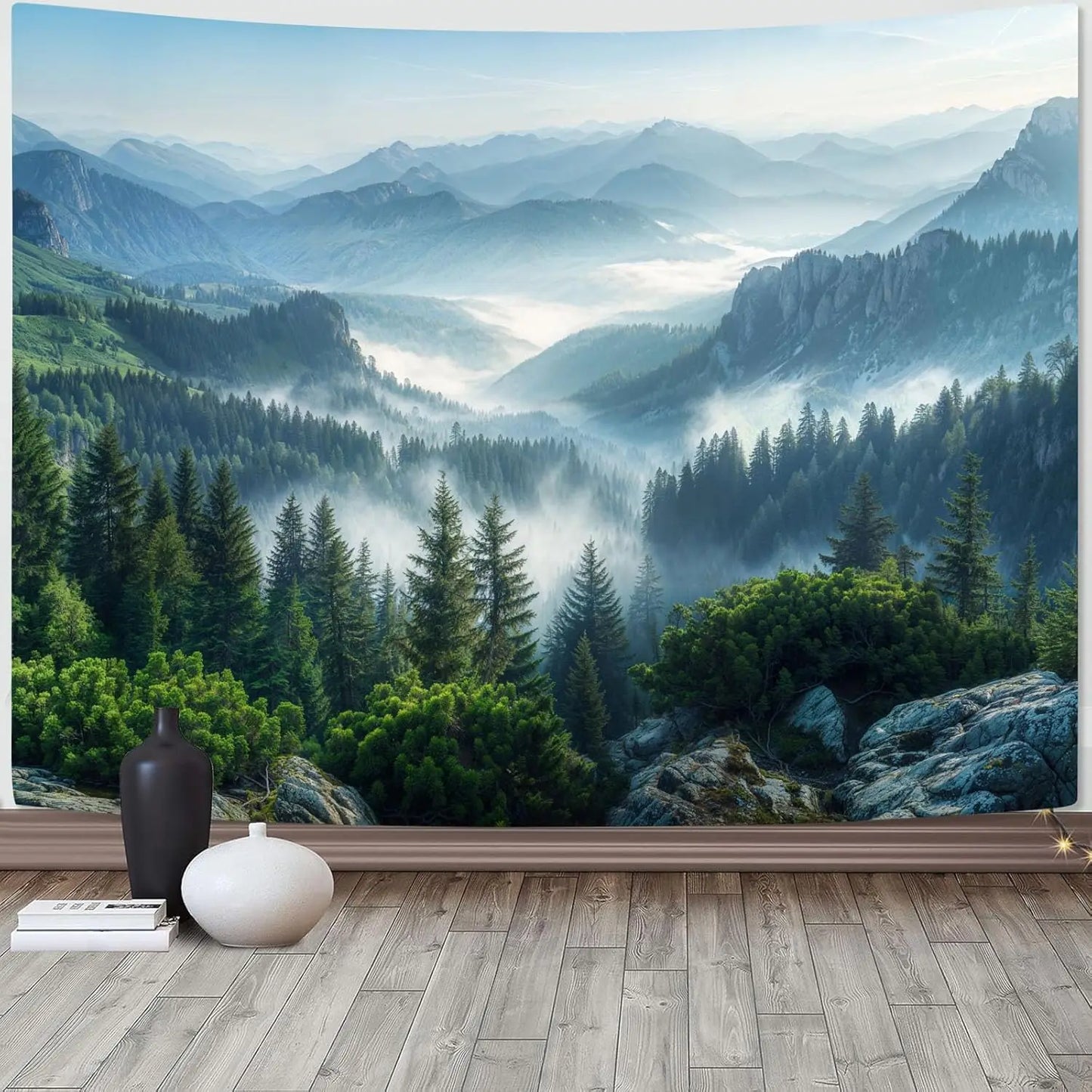 Nature Forest Tree Celling Tapestry Lush Green Treetops Sunlit Tapestry for Bedroom Aesthetic Sunlight Canopy Leaves Landscape