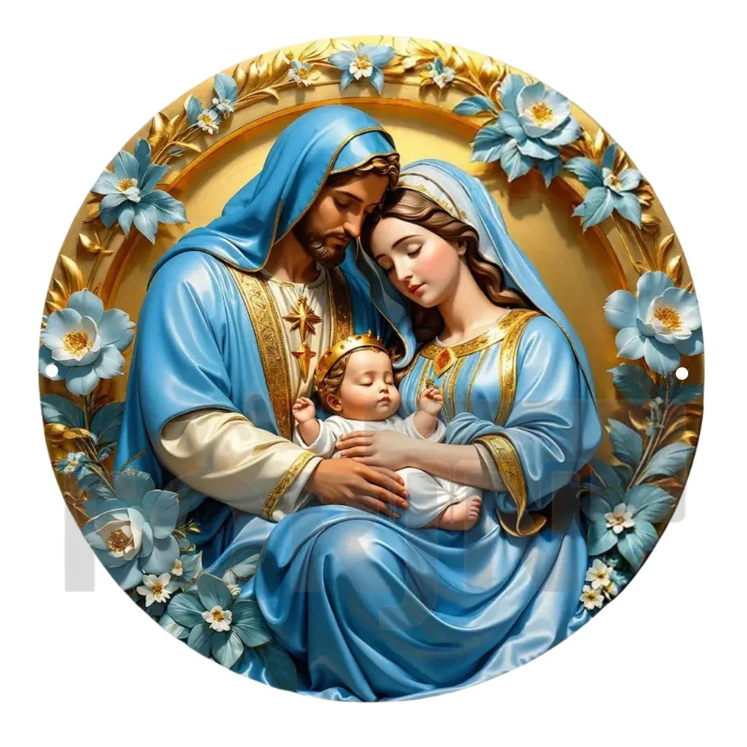 2D "Nativity" Christmas Themed Art Wreath Round Metal Sign,Home,room,Cafe, Farmhouse Office Wall Decor,Jesus Enthusiasts's Gift