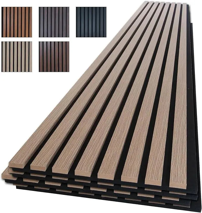 Wood Panels for Wall, 4-Piece 96" x 12.6" Soundproof Wood Slat Wall Panel for Interior Wall Decor Noise Cancelling(Dark Walnut)