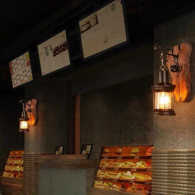 Retro Wooden Wall Lamp for Living Room Wood LED Sconces Cafe Bar Bedroom Bedside Industrial Style Home Decor Wall Light Fixtures