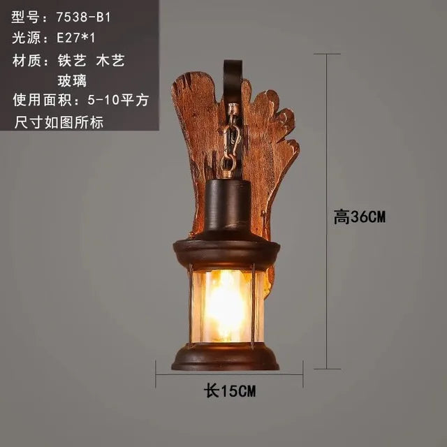 Retro Wooden Wall Lamp for Living Room Wood LED Sconces Cafe Bar Bedroom Bedside Industrial Style Home Decor Wall Light Fixtures