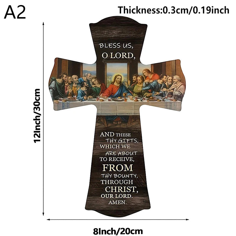 Bread Of Life Last Supper Scene Wooden Sign Cross Wall Art Plaque Home Decoration Pendant Wall Card Bible Scripture Wall Hanging