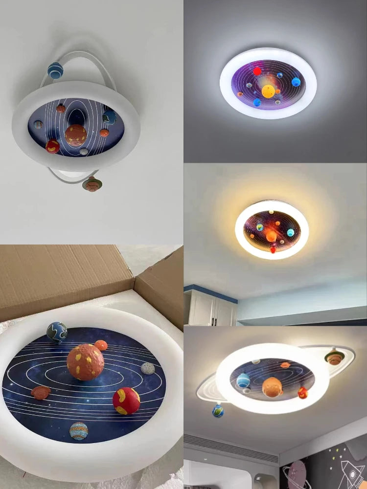 LED Children's Room Lamp Boys' Bedroom Lamp Modern and Simple Girl's Princess Room Planetary Trajectory Ceiling Lamp