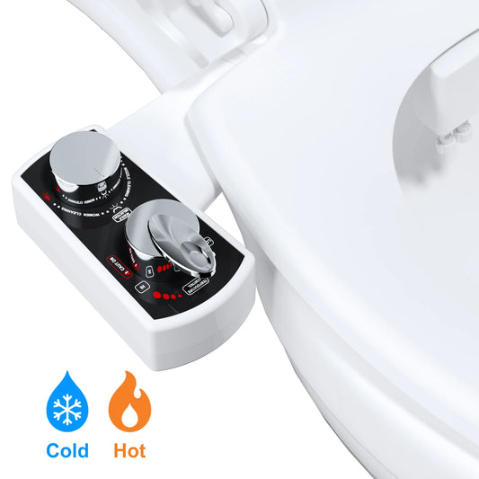 Bidet Attachment for Toilet, Hot and Cold Water Spray Non-Electric Dual Nozzle for Frontal & Rear Wash Adjustable Water Pressure